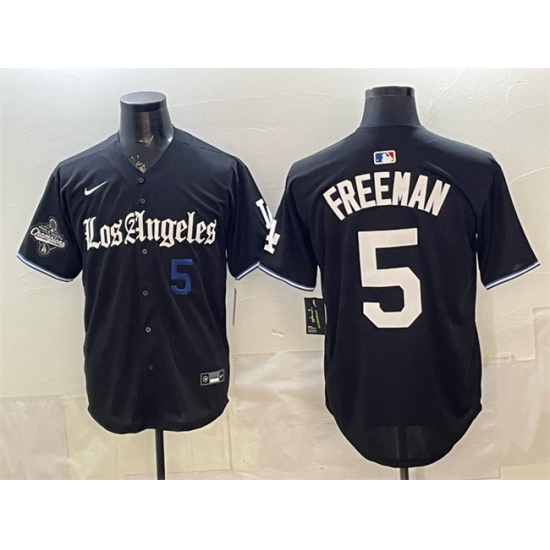 Men's Los Angeles Dodgers #5 Freddie Freeman Black 2025 World Series Champions 'Gothic Edition' Vapor Premier Limited Stitched Baseball Jersey - Ujersey