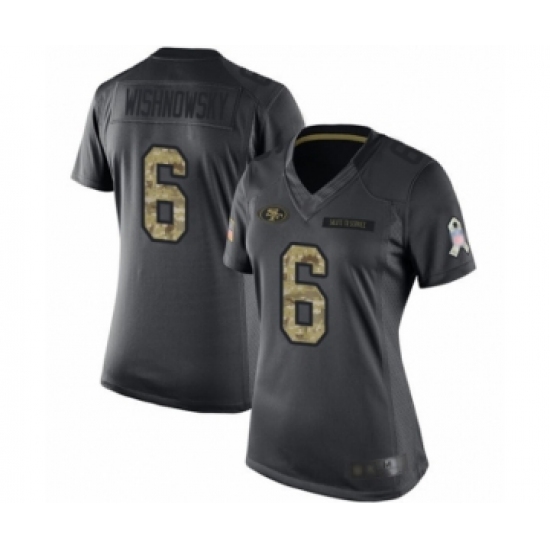 Women's San Francisco 49ers #6 Mitch Wishnowsky Limited Black 2016 Salute to Service Football Jersey - Ujersey