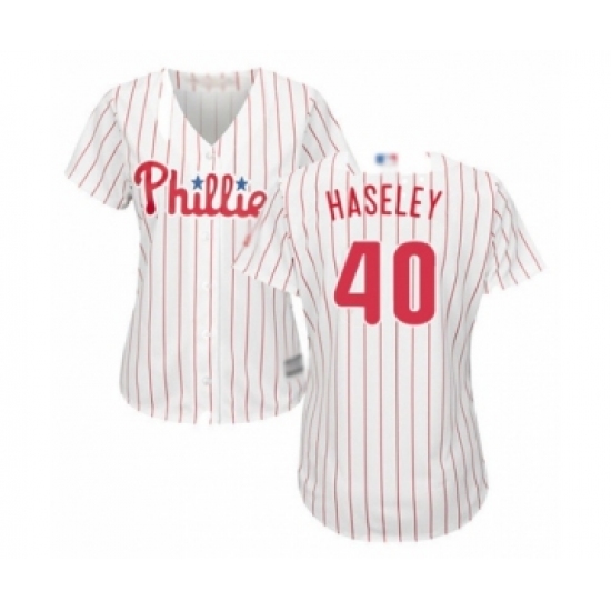 Women's Philadelphia Phillies #40 Adam Haseley Authentic White Red Strip Home Cool Base Baseball Player Jersey - Ujersey