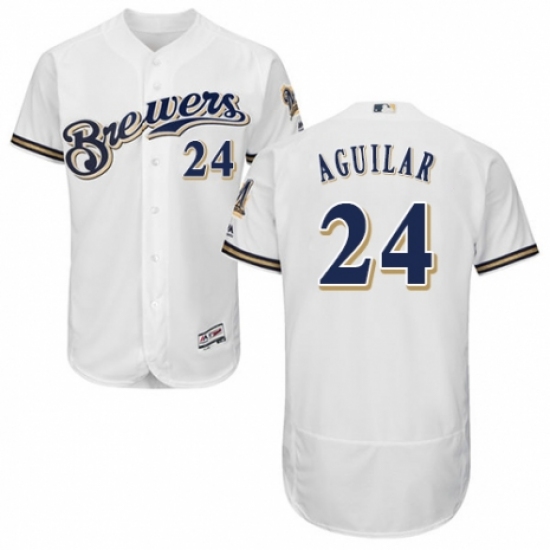Men's Majestic Milwaukee Brewers #24 Jesus Aguilar White Alternate Flex Base Authentic Collection MLB Jersey - Ujersey