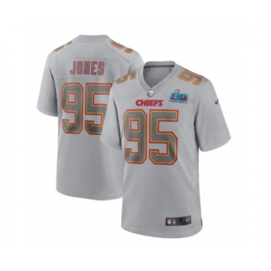Men's Kansas City Chiefs #95 Chris Jones Gray Super Bowl LVII Patch Atmosphere Fashion Stitched Game Jersey - Ujersey