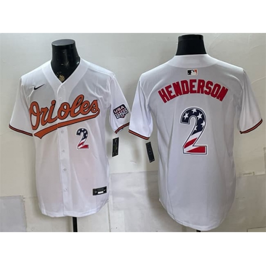 Men's Baltimore Orioles #2 Gunnar Henderson White USA 250 Fourth of July Home Stitched Baseball Jersey