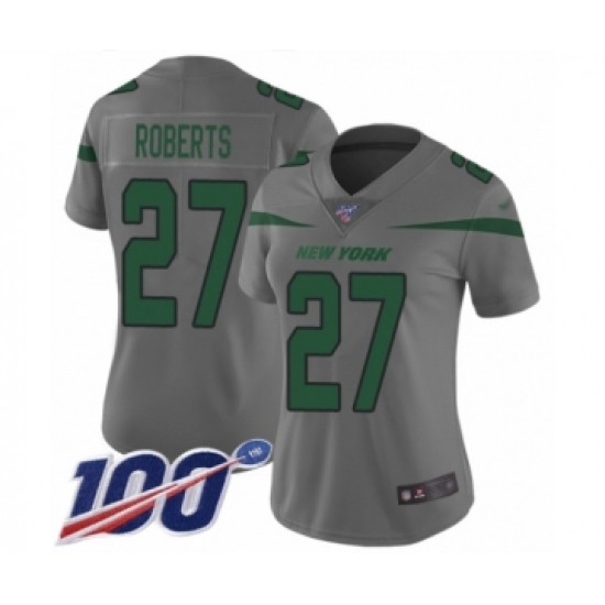 Women's New York Jets #27 Darryl Roberts Limited Gray Inverted Legend 100th Season Football Jersey - Ujersey