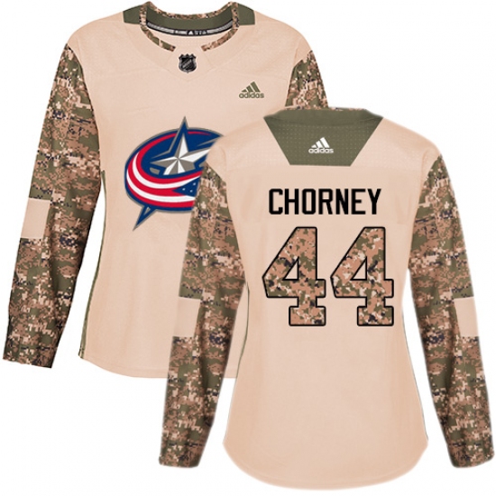 Women's Adidas Columbus Blue Jackets #44 Taylor Chorney Authentic Camo Veterans Day Practice NHL Jersey - Ujersey