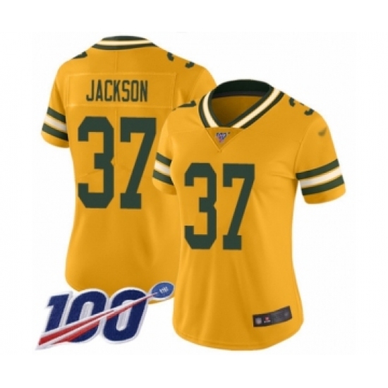 Women's Green Bay Packers #37 Josh Jackson Limited Gold Inverted Legend 100th Season Football Jersey - Ujersey