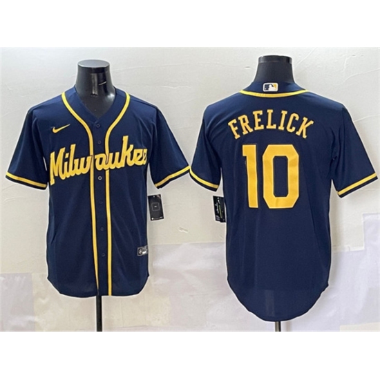 Men's Milwaukee Brewers #10 Sal Frelick Navy Cool Base Stitched Jersey - Ujersey