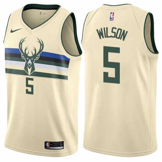 Men's Nike Milwaukee Bucks #5 D. J. Wilson Authentic Cream NBA Jersey - City Edition - Ujersey