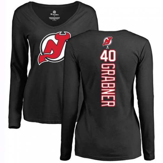 NHL Women's Adidas New Jersey Devils #40 Michael Grabner Black Backer Long Sleeve T-Shirt - Ujersey