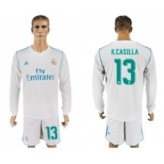 Real Madrid #13 K.Casillas White Home Long Sleeves Soccer Club Jersey