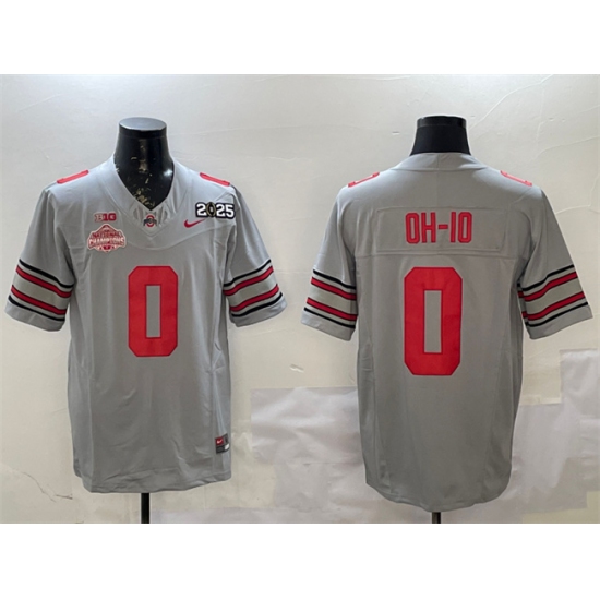 Men's Ohio State Buckeyes #0 OH-IO Grey 2025 CFP Final With National Champions F.U.S.E. Vapor Limited Stitched Football Jersey - Ujersey