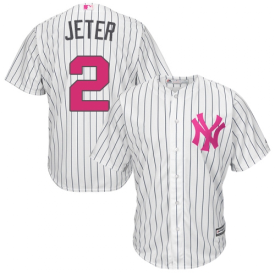 Men's Majestic New York Yankees #2 Derek Jeter Replica White 2016 Mother's Day Cool Base MLB Jersey - Ujersey