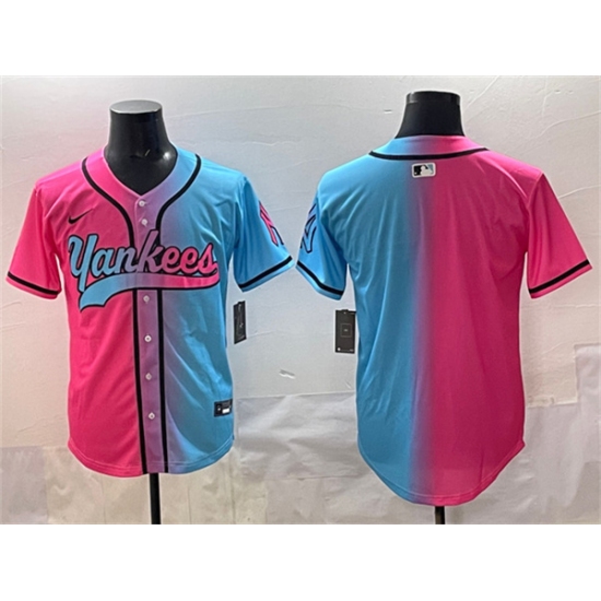 Men's New York Yankees Blank Pink Blue Limited Stitched Baseball Jersey - Ujersey