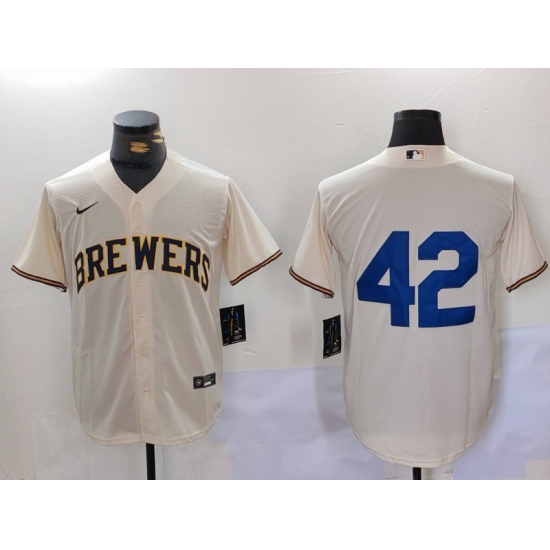 Men's Milwaukee Brewers #42 Jackie Robinson Cream Cool Base Stitched Jersey - Ujersey