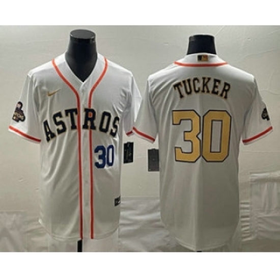 Men's Houston Astros #30 Kyle Tucker Number 2023 White Gold World Serise Champions Cool Base Stitched Jersey - Ujersey