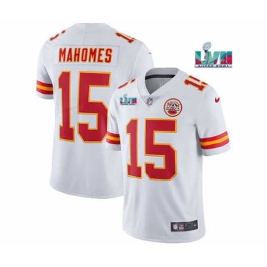 Men's Kansas City Chiefs #15 Patrick Mahomes White Super Bowl LVII Patch Vapor Untouchable Limited Stitched Jersey - Ujersey
