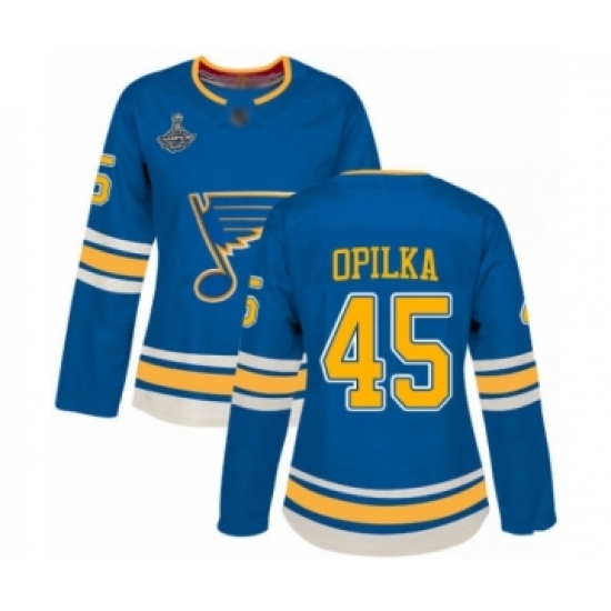 Women's St. Louis Blues #45 Luke Opilka Premier Navy Blue Alternate 2019 Stanley Cup Champions Hockey Jersey - Ujersey