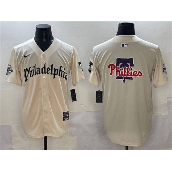 Men's Philadelphia Phillies Team Big Logo Cream Gothic Vapor Limited Stitched Jersey - Ujersey