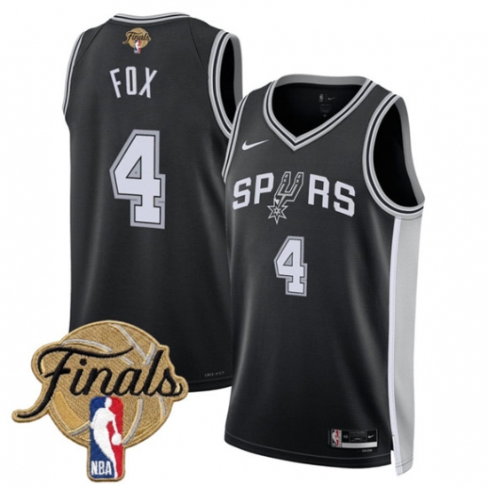 Men's San Antonio Spurs #4 De'Aaron Fox Black 2026 Finals Icon Edition Stitched Basketball Jersey - Ujersey