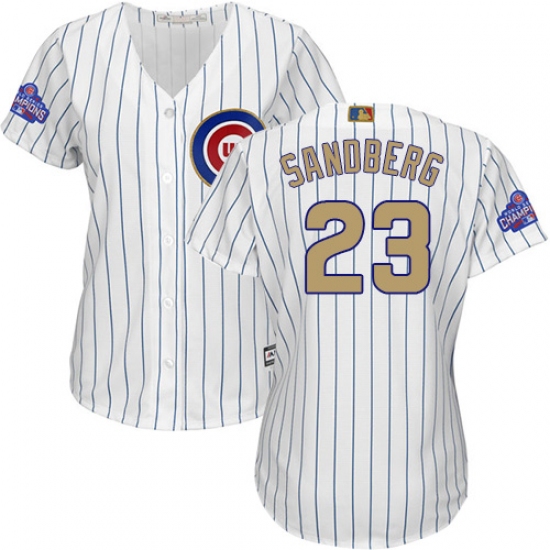 Women's Majestic Chicago Cubs #23 Ryne Sandberg Authentic White 2017 Gold Program MLB Jersey - Ujersey