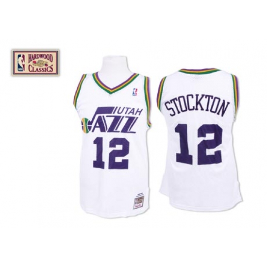 Men's Mitchell and Ness Utah Jazz #12 John Stockton Swingman White Throwback NBA Jersey - Ujersey