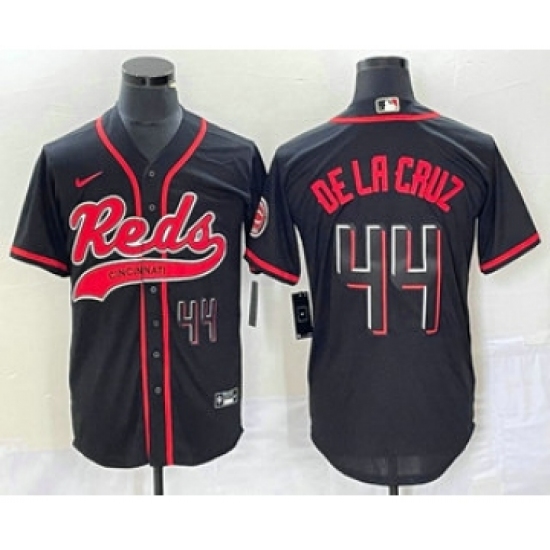 Men's Nike Cincinnati Reds #44 Elly De La Cruz Number Black Cool Base Stitched Baseball Jersey - Ujersey