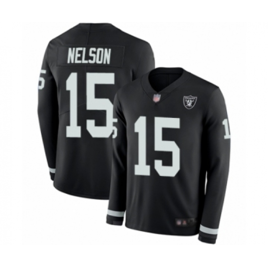 Youth Oakland Raiders #15 J. Nelson Limited Black Therma Long Sleeve Football Jersey