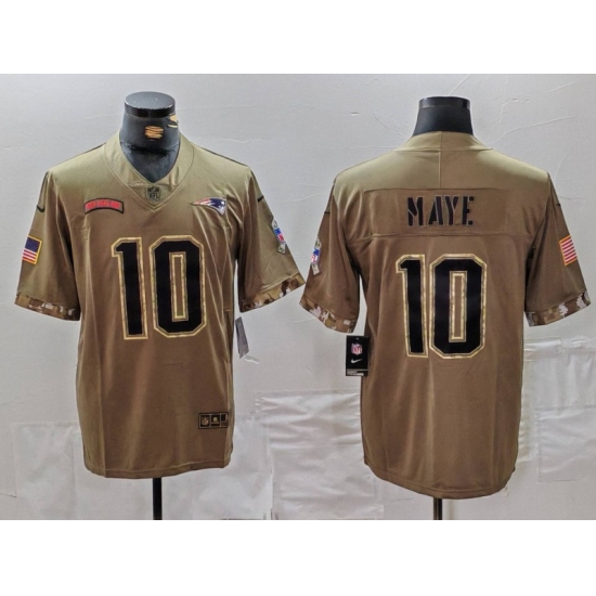 Men's New England Patriots #10 Drake Maye Olive 2022 Salute To Service Limited Stitched Jersey - Ujersey