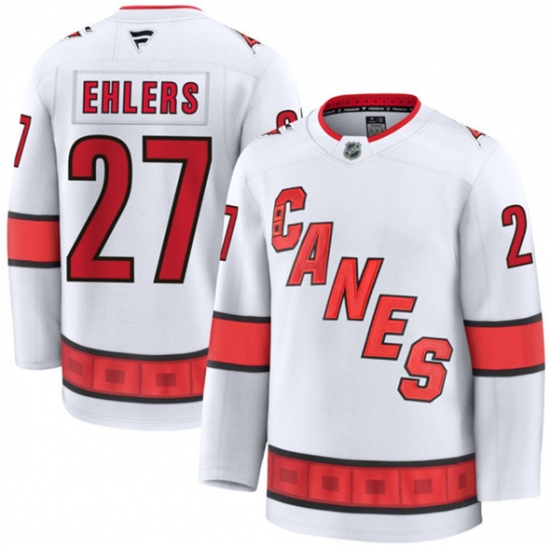 Men's Carolina Hurricanes #27 Nikolaj Ehlers White 2024-25 Away Stitched Hockey Jersey - Ujersey