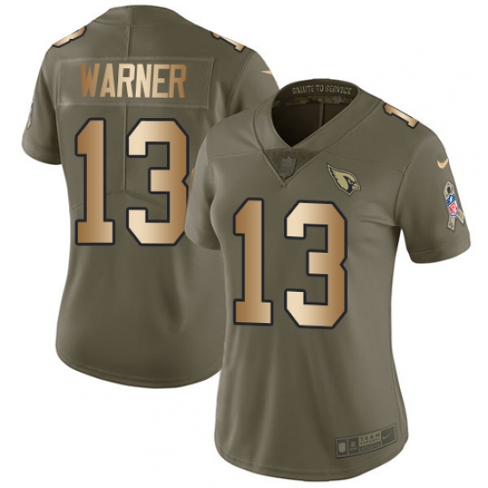 Women's Nike Arizona Cardinals #13 Kurt Warner Limited Olive/Gold 2017 Salute to Service NFL Jersey - Ujersey