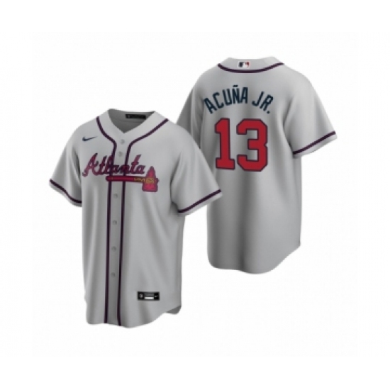 Men's Atlanta Braves #13 Ronald Acuna Jr. Nike Gray 2020 Replica Road Jersey - Ujersey