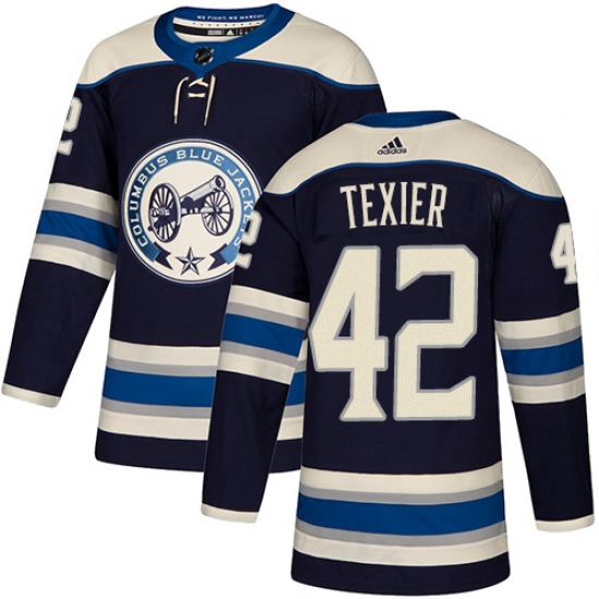Men's Adidas Columbus Blue Jackets #42 Alexandre Texier Authentic Navy Blue Alternate NHL Jersey - Ujersey