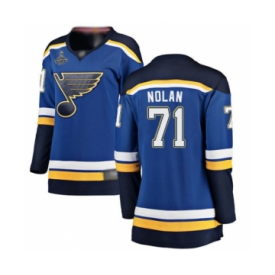 Women's St. Louis Blues #71 Jordan Nolan Fanatics Branded Royal Blue Home Breakaway 2019 Stanley Cup Champions Hockey Jersey - Ujersey
