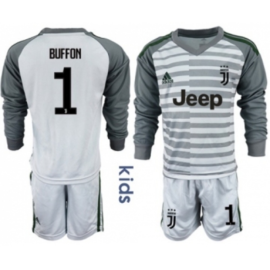 Juventus #1 Buffon Grey Goalkeeper Long Sleeves Kid Soccer Club Jersey