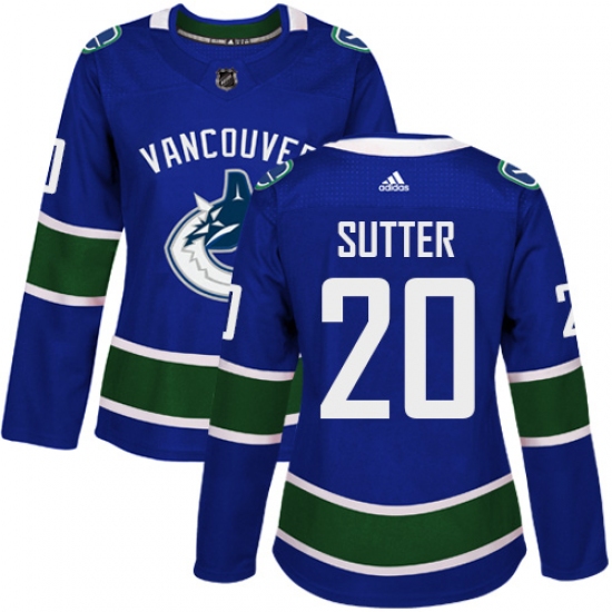 Women's Adidas Vancouver Canucks #20 Brandon Sutter Premier Blue Home NHL Jersey - Ujersey