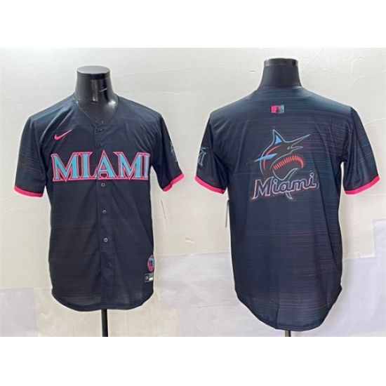 Men's Miami Marlins Team Big Logo Black 2025 City Connect Limited Stitched Baseball Jersey - Ujersey