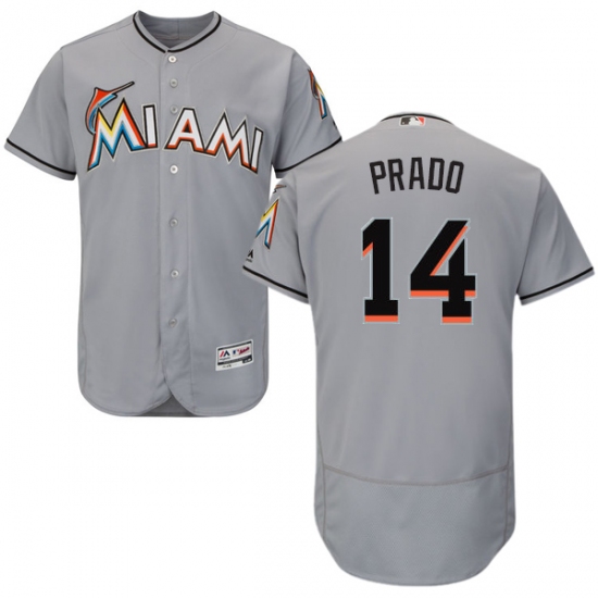 Men's Majestic Miami Marlins #14 Martin Prado Grey Road Flex Base Authentic Collection MLB Jersey - Ujersey