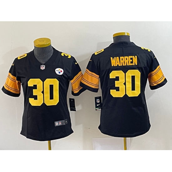 Women's Nike Pittsburgh Steelers #30 Jaylen Warren Black Color Rush Stitched Jersey - Ujersey