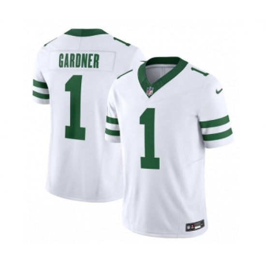 Men's Nike New York Jets #1 Ahmad Sauce Gardner White 2023 F.U.S.E. Vapor Limited Throwback Stitched Football Jersey - Ujersey