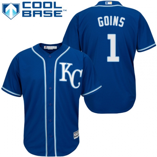 Men's Majestic Kansas City Royals #1 Ryan Goins Replica Blue Alternate 2 Cool Base MLB Jersey - Ujersey