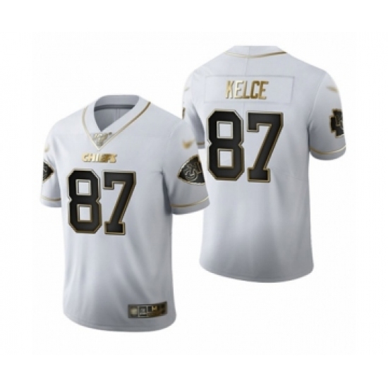Men's Kansas City Chiefs #87 Travis Kelce Limited White Golden Edition Football Jersey - Ujersey