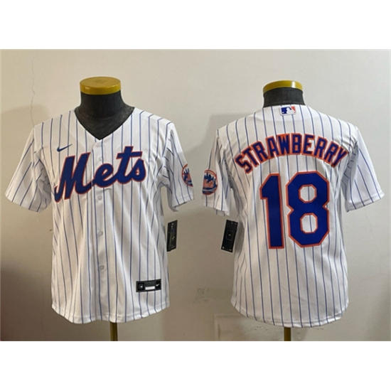 Youth Chicago Cubs #18 Darryl Strawberry White Cool Base Stitched Baseball Jersey - Ujersey