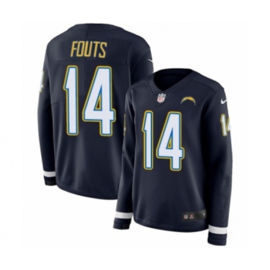 Women's Nike Los Angeles Chargers #14 Dan Fouts Limited Navy Blue Therma Long Sleeve NFL Jersey - Ujersey