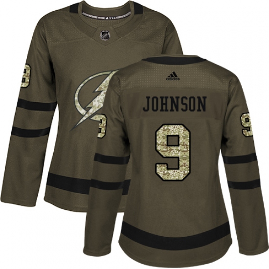Women's Adidas Tampa Bay Lightning #9 Tyler Johnson Authentic Green Salute to Service NHL Jersey - Ujersey