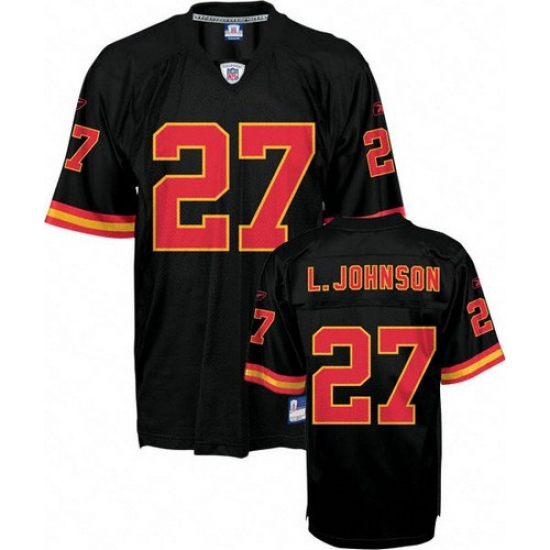 Reebok Kansas City Chiefs #27 Larry Johnson Black Alternate Authentic Throwback NFL Jersey - Ujersey
