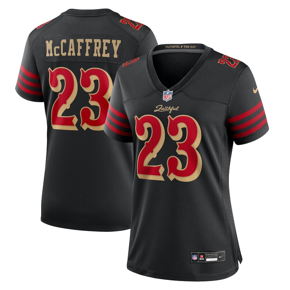 Women's San Francisco 49ers Christian McCaffrey Nike Black 2025 Rivalries Collection Game Jersey