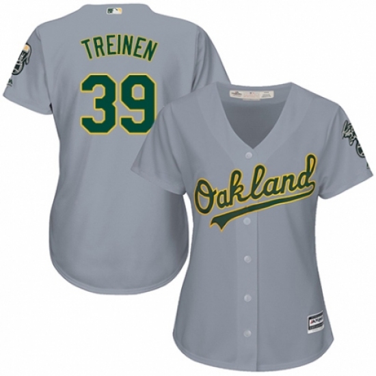 Women's Majestic Oakland Athletics #39 Blake Treinen Replica Grey Road Cool Base MLB Jersey - Ujersey