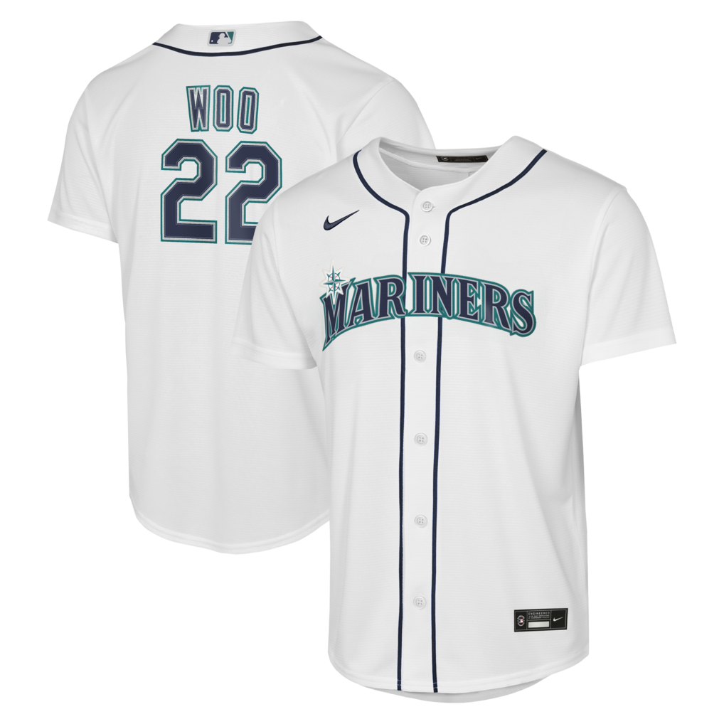 Youth Seattle Mariners Bryan Woo Nike White Home Baseline Jersey - Ujersey