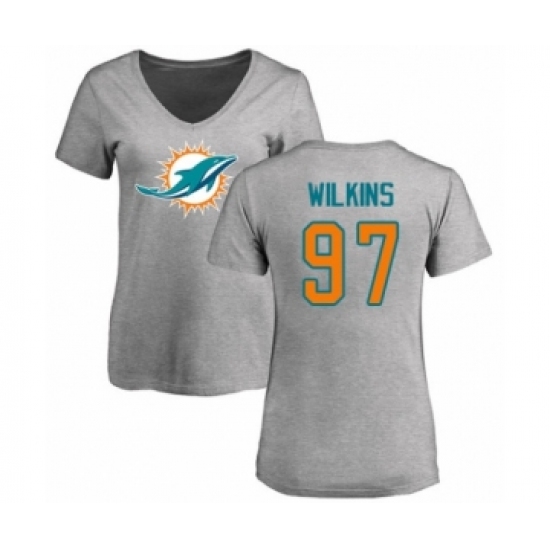 Football Women's Miami Dolphins #97 Christian Wilkins Ash Name & Number Logo T-Shirt - Ujersey