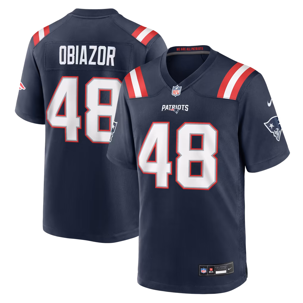 Men's New England Patriots Namdi Obiazor Nike Navy Team Game Jersey - U-jersey