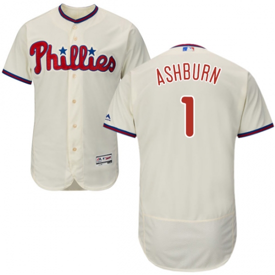 Men's Majestic Philadelphia Phillies #1 Richie Ashburn Cream Alternate Flex Base Authentic Collection MLB Jersey - Ujersey